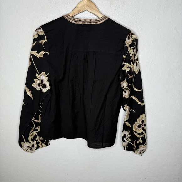 Calypso St Barth Embroidered Balloon Long Sleeve Black Top Women's Small Boho‎ - Picture 7 of 11
